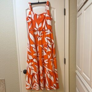 Sleeveless Orange Floral Maxi Dress - Women's Summer Dress